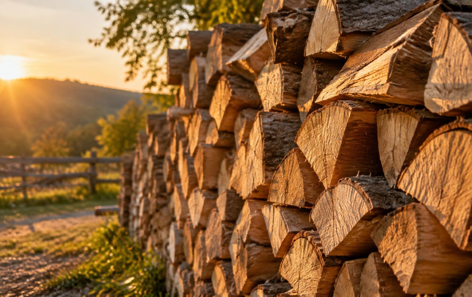 Bûches de bois de chauffage bien empilées